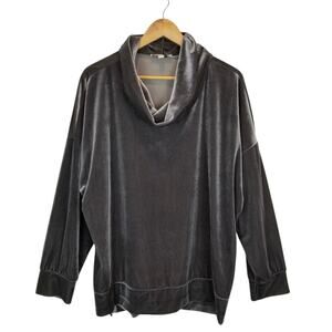 Suzanne Betro Weekend Womens Gray Velour Velvet Long Sleeve Cowl Neck Sweater 2X